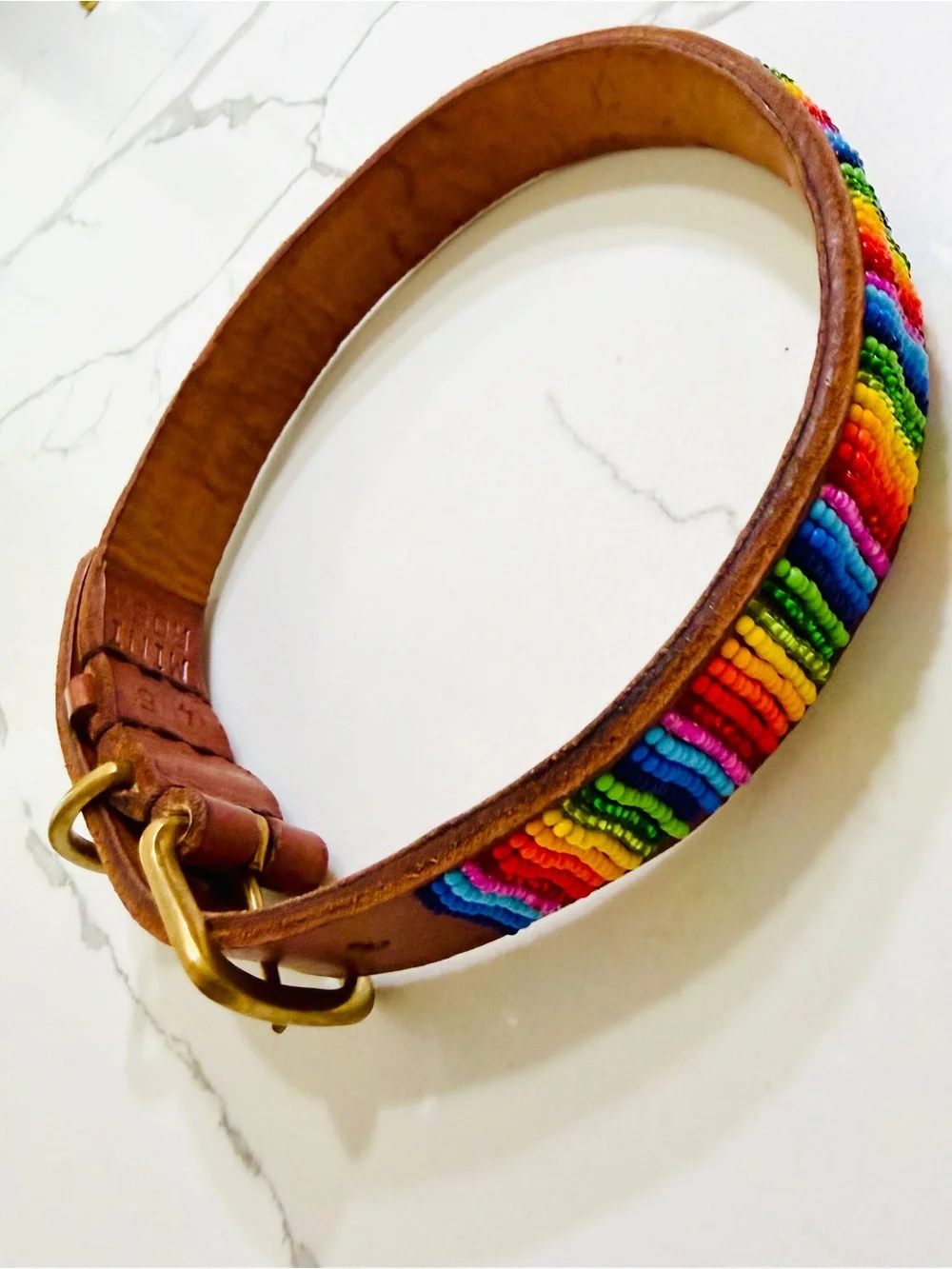 Leather Collar with Multicolor Beaded Detail